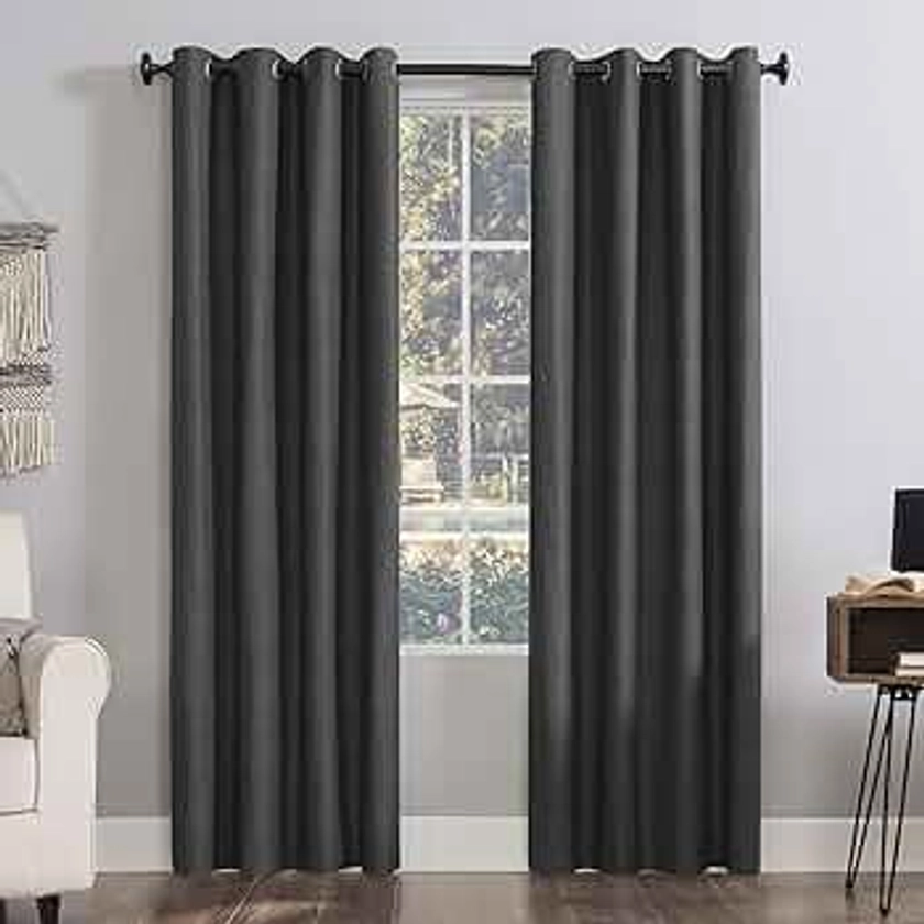 Sun Zero Columbia 2-Pack Thermal Energy Saving 100% Blackout Grommet Curtain Panel Pair, 50" x 63", Charcoal Gray