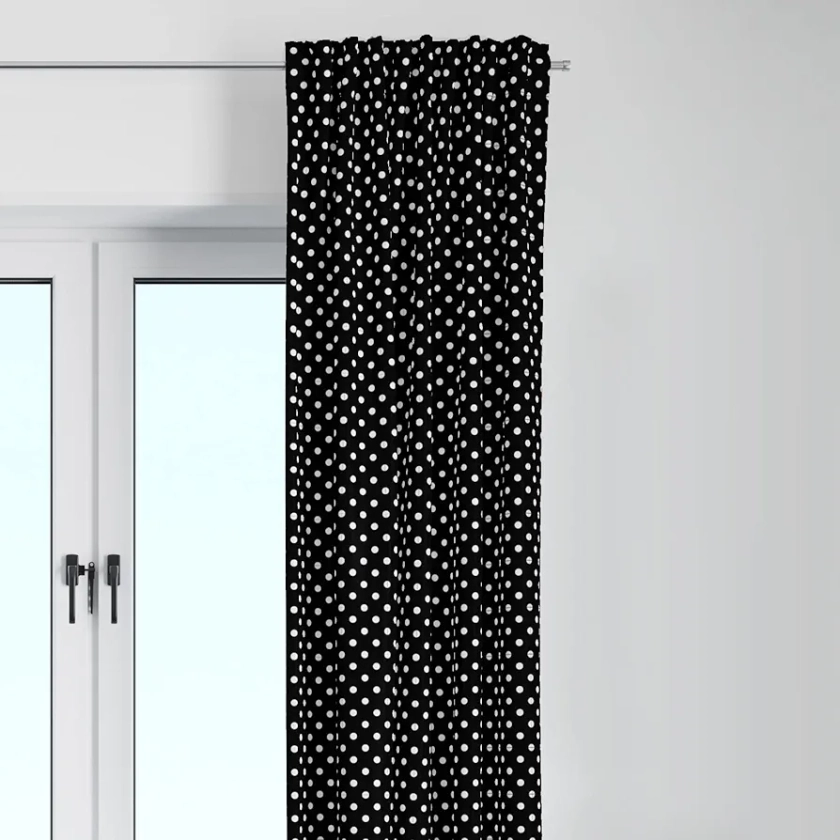 Bacati - Pin Dots Single Window Curtain Panel Light-Filtering 100% Cotton Percale Machine Washable (Black)