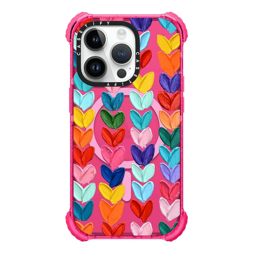 Casetify Clear Polka Daub Hearts Viva Magenta