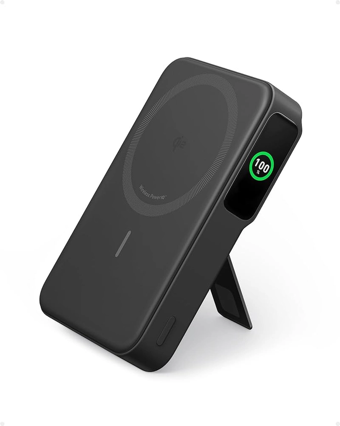 Anker MagGo Power Bank, Cargador Portátil Ultrarrápido de 15 W Compatible con MagSafe, Qi2 con Batería 10.000 mAh con Pantalla Inteligente, para iPhone (con Cable USB-C)