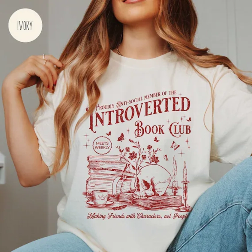 Introverted Book Club Comfort Color Shirt for Romance Reader and Book Lover Antisocial Vintage Reading Tee Gift for Bookworm & Bibliophiles