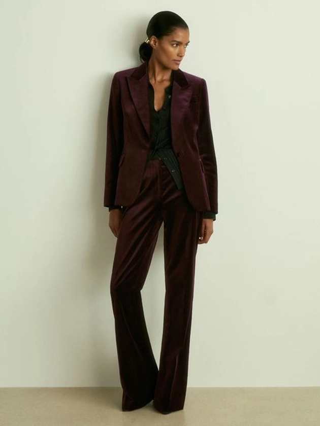 Petite Cotton Velvet Blazer in Burgundy - REISS