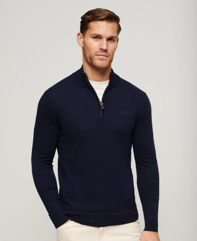 Mens - Henley Cotton Cashmere Knitted Jumper in Carbon Navy Marl | Superdry UK