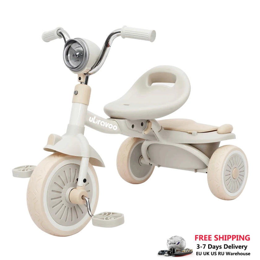 UBRAVOO-Tricycle tricycle pliable avec pédales, roues uniques en PU avec effet inconnu des chocs élastique, lumières fraîches, pour bébé de 1 à 5 ans