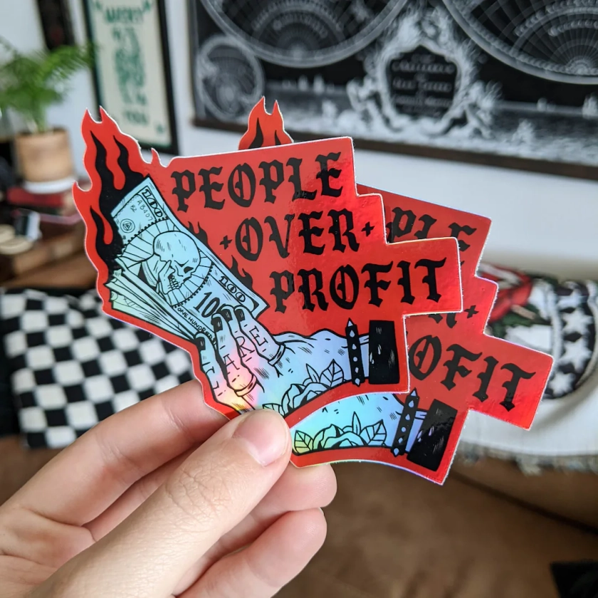 PROFITS DONATED People Over Profit Holographic Sticker