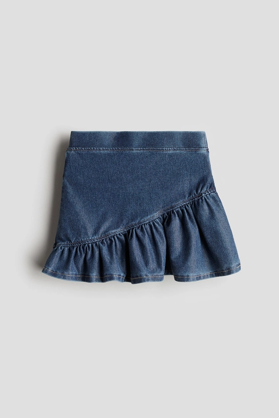 Jupe volantée façon denim - Taille régulière - Courte - Bleu denim foncé - ENFANT | H&M FR