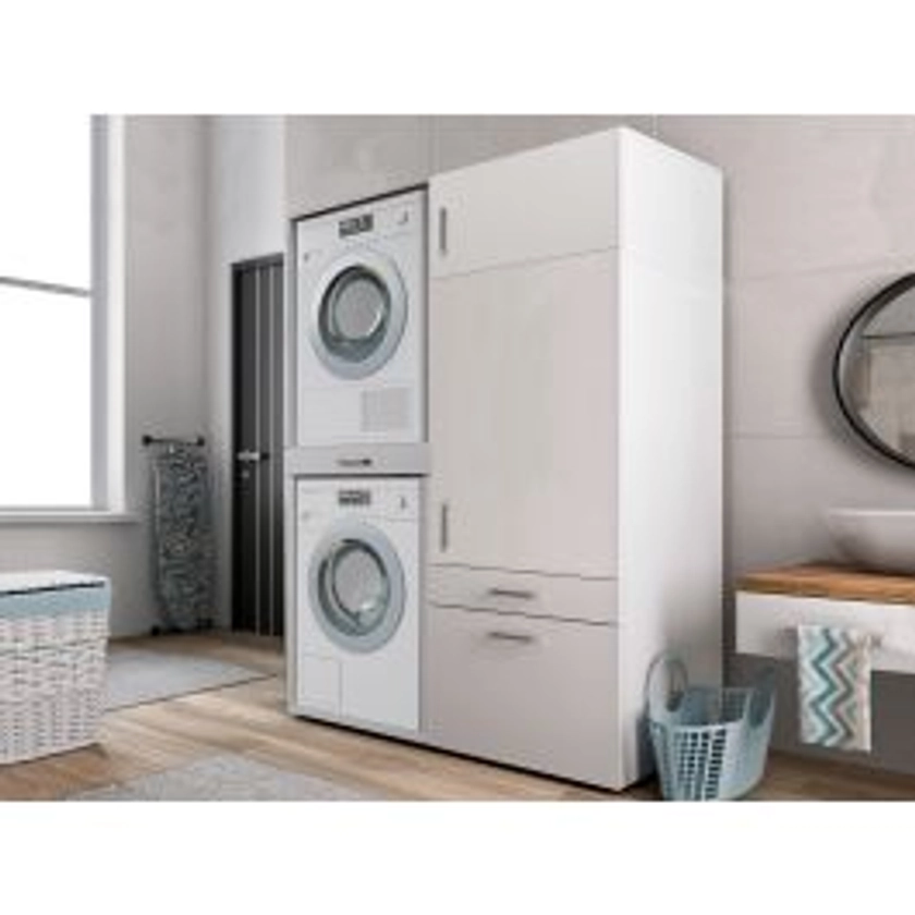 Meuble WASHING 2 machines superposées avec armoire 1 porte 2 tiroirs medium