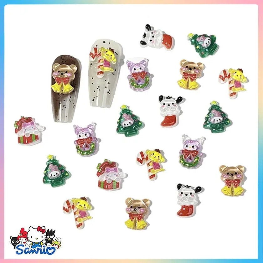 Accessoires pour ongles Sanrios Kuromi, dessin animé, Cinnamoroll, mélodie, pièces de bricolage, bijoux, pince à cheveux, jouet de décoration, Noël, 20 pièces