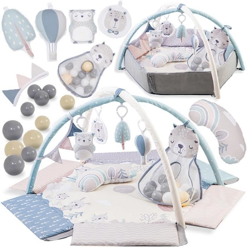 MoMi PASTEL - 3en1 - Tapis d'Eveil Bebe - arche à jouets - sensoriels jouets