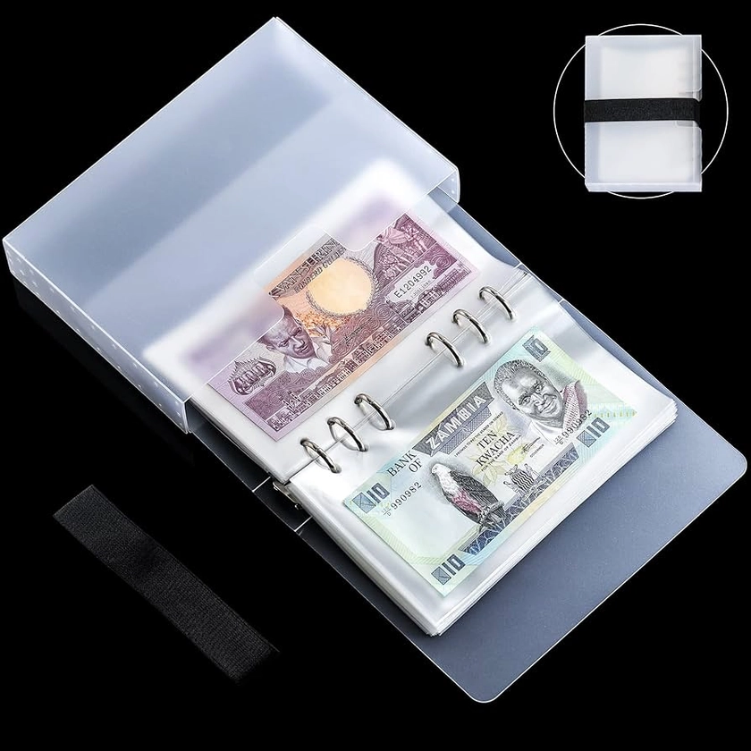 Uncle Paul Album de 100 Monnaies de Poche - 7 × 4 Pouces Porte-Billets Portable Livre de Rangement pour Billets de Banque Documents Billets Cartes Timbres Collection AN0501BK