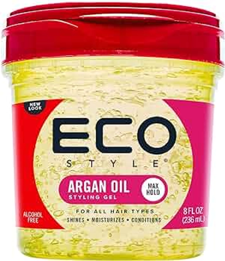 Eco Style Moroccan Argan Oil Styling Gel - Promotes Healthy Hair - Nourishes And Repairs - Delivers Long Lasting Shine - Provides Maximum Hold and Helps Tame Frizz - Ideal For All Hair - 8 oz