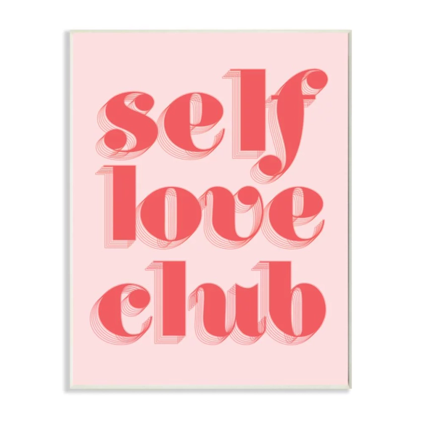 Stupell Industries Self Love Club Quote Bold Pink Red Text Color Pop Graphic Art Unframed Art Print Wall Art, 10x15, by Daphne Polselli