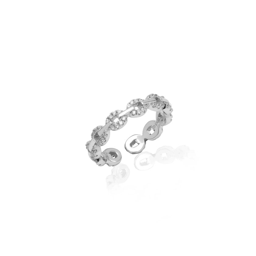 Sterling Silver Crystal Link Chain Ring (Silver)