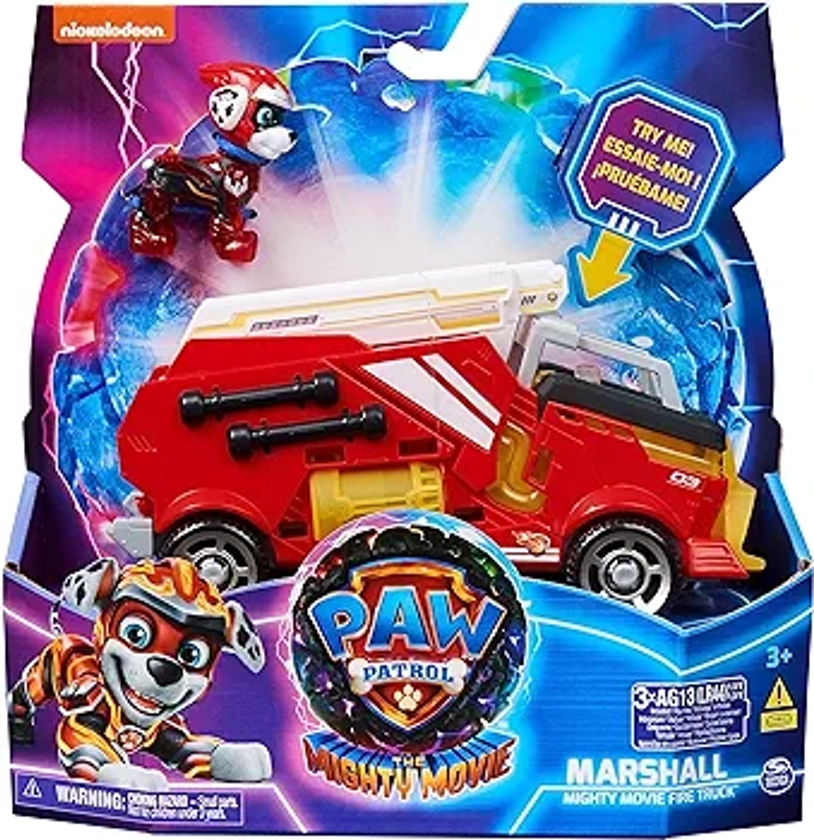 Paw Patrol: The Mighty Movie, Fire Truck Toy with Marshall Mighty Pups Action Figure, Lights and Sounds, Kids’ Toys for Boys and Girls 3+