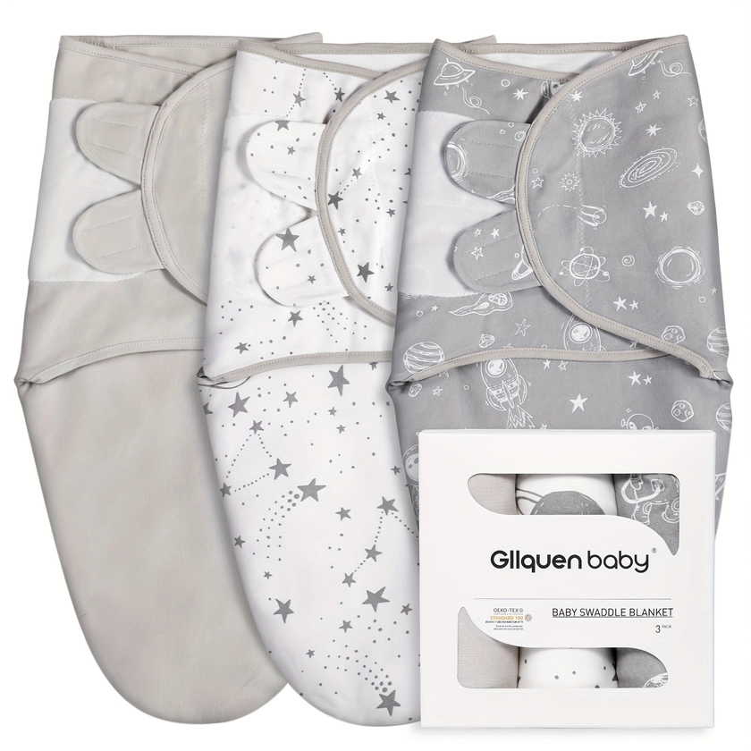 * 3pcs Swaddle Sleep Sacks, Gray Starry Sky & Astronaut Pattern, Swaddle Blanket Wraps Halloween Christmas Gift