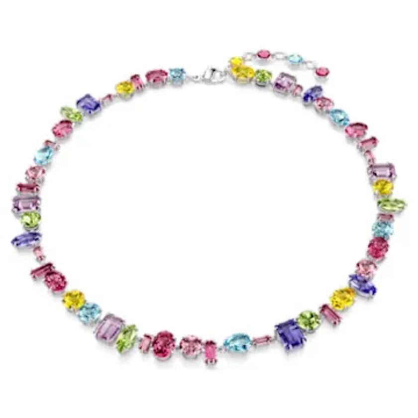 Gema necklace, Mixed cuts, Multicoloured, Rhodium plated