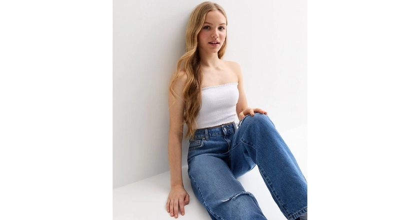 Girls White Shirred Bandeau Top | New Look