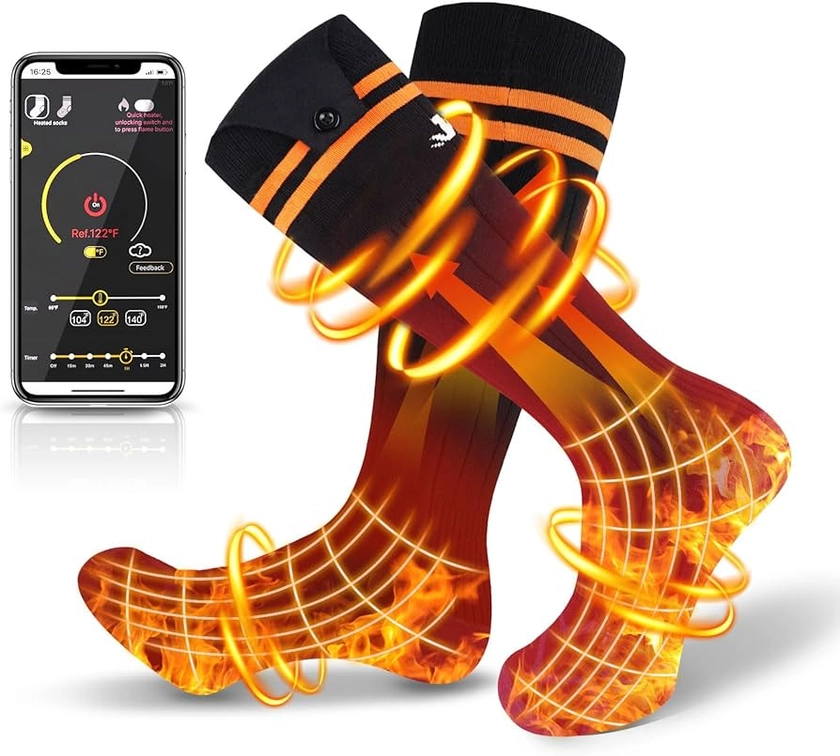 Heated Socks, 2024 Rechargeable Heated Socks, 5000 mAh Extra Large Battery, Long Life Up To 65 °C Large Heating Area, Suitable For Outdoor Skiing, Winter Camping, Hiking