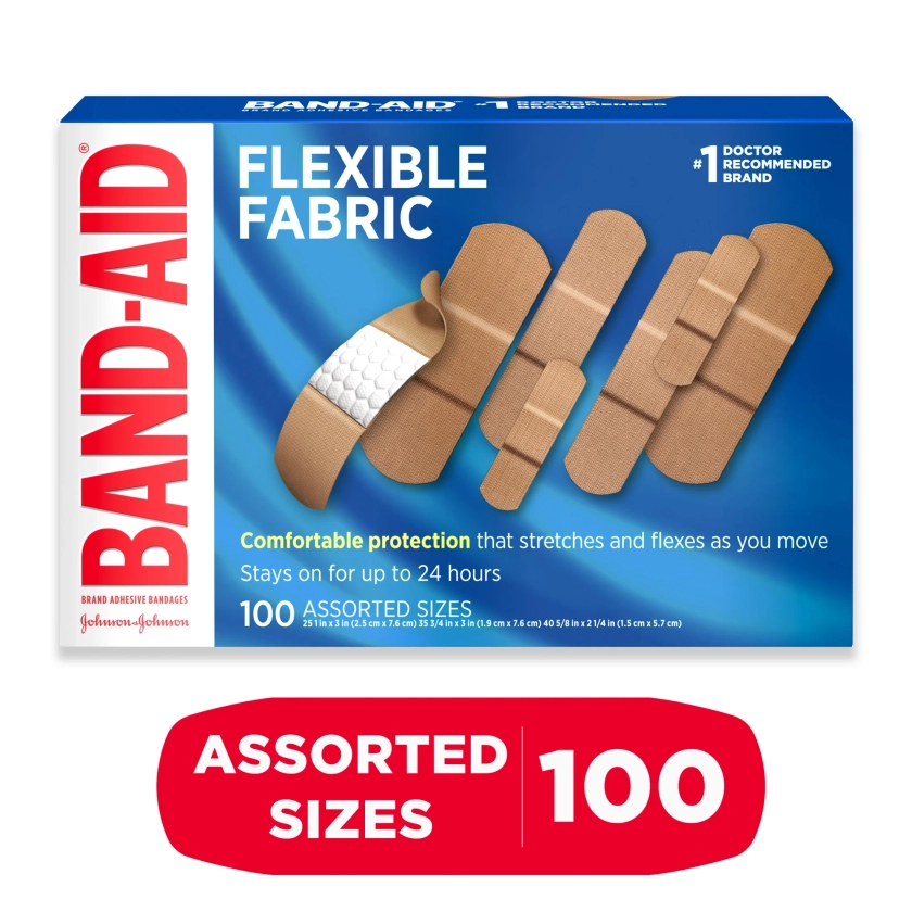 Band-Aid Brand Flexible Fabric Adhesive Bandages, Assorted, 100 Ct