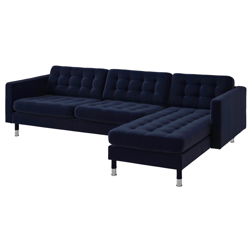 LANDSKRONA 4-seat sofa, with chaise longue/Djuparp dark blue/metal- Save Now! - IKEA