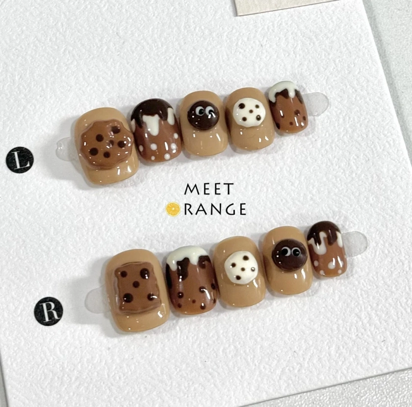 70 3D Brown Nails Handmade Cookies Cute Nails Kawaii Korean Nails Stick on Nails Nails Art Gifts for Girls - Etsy