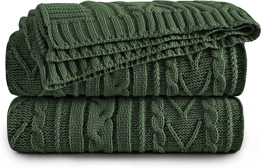 Aormenzy Green Cable Knit Throw Blanket Oversized 60" x 80" Super Soft Comfy Knitted Blanket for Couch Bed Sofa, Twin Size