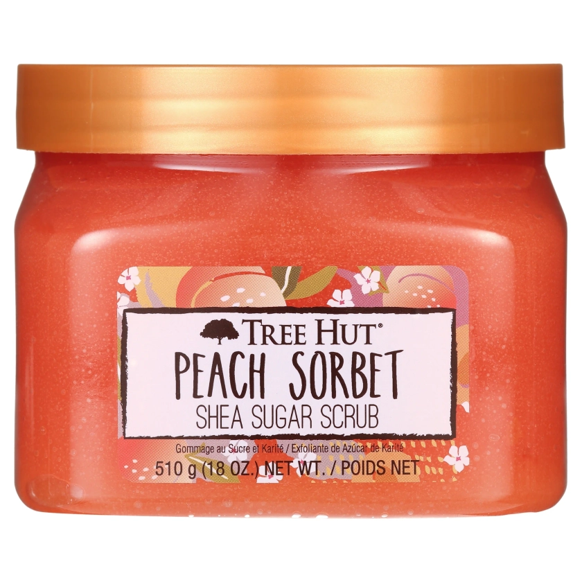 Tree Hut Body Scrub, Shea Sugar Hydrating Exfoliator for Softer, Smoother Skin, Peach Sorbet, 18 oz