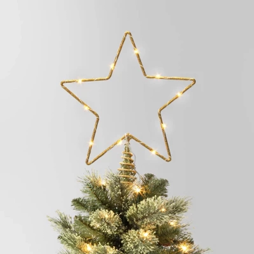 10in LED Lit Dewdrop Glitter Metal Open Star Christmas Tree Topper Gold - Wondershop™