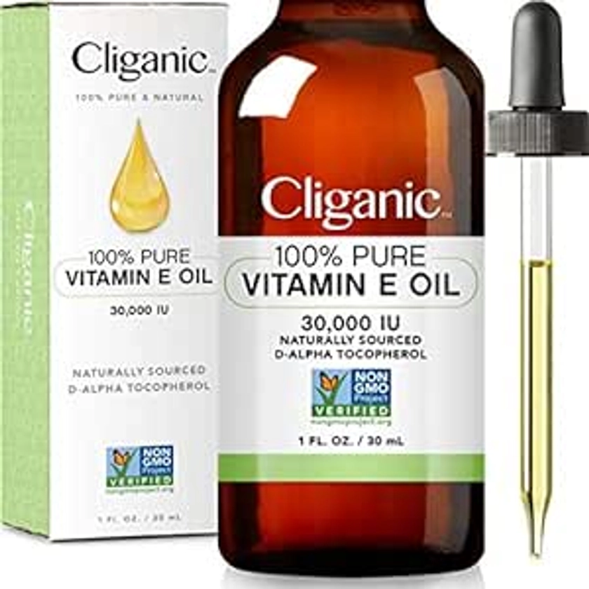 Amazon.com : Cliganic 100% Pure Vitamin E Oil for Skin, Hair & Face - 30,000 IU, Non-GMO Verified | Natural D-Alpha Tocopherol : Beauty & Personal Care