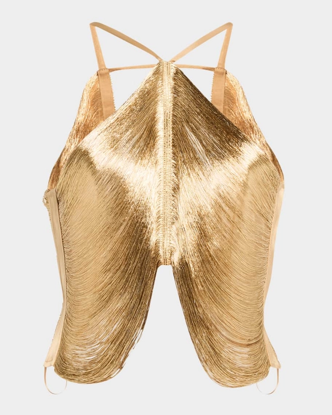 Quella Metallic Fringe Halter Top