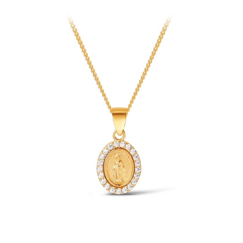 Mary Miraculous Cubic Zirconia Pendant in 9ct Yellow Gold