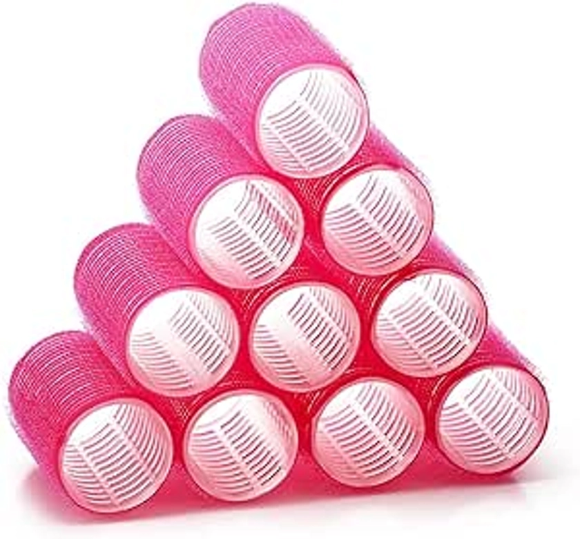 LIDOUK Hair Rollers Self Holding Rollers Gripping Sticky Rollers Self Grip Salon Hairdressing Curlers DIY Curling Tool（10 Packs）pink