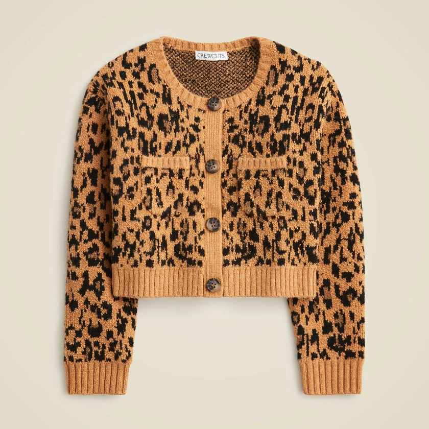 Girls' cropped jacquard cardigan sweater in leopard J.CREW