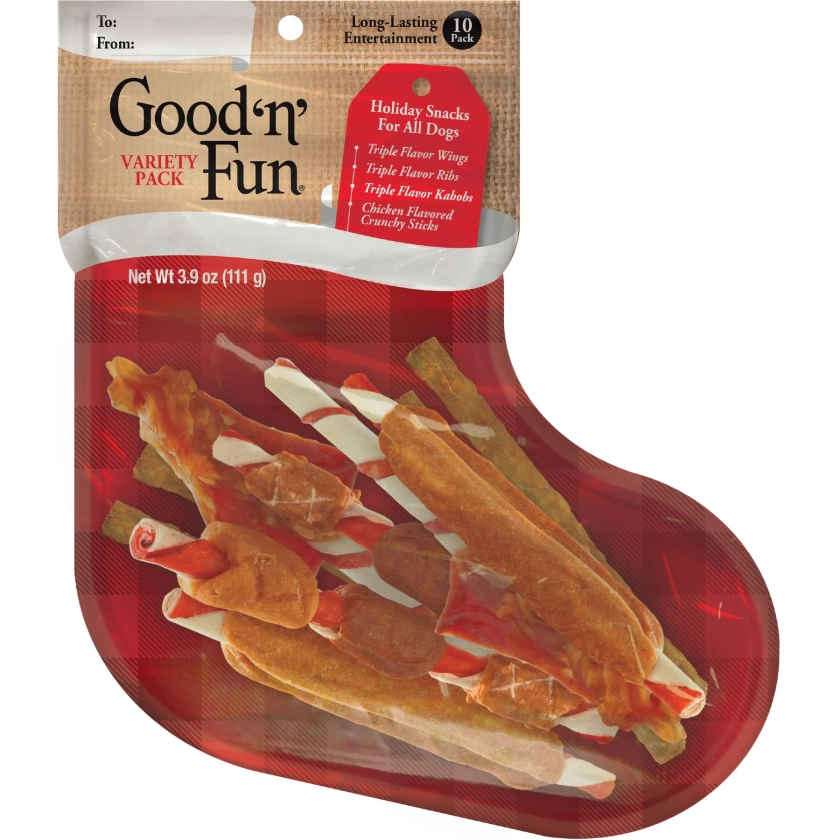 Good 'n' Fun Holiday Rawhide Variety Pack Dog Treats, 10 count