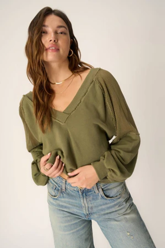 Harley Seamed V-Neck Pullover - Sea Kelp