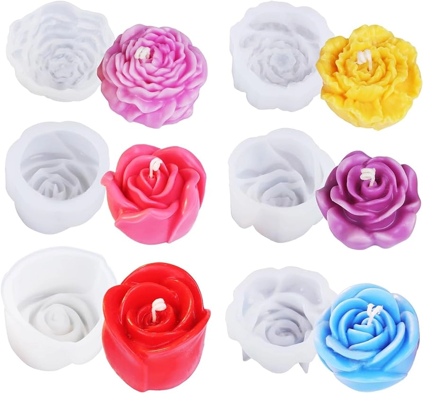 LET'S RESIN Flower Molds for Candle Making, Flower Candle Making Molds Including 6 PCS Flower Silicone Candle Mold, Silicone Molds for Soy Wax, Beeswax, Candle Making, Resin Craft