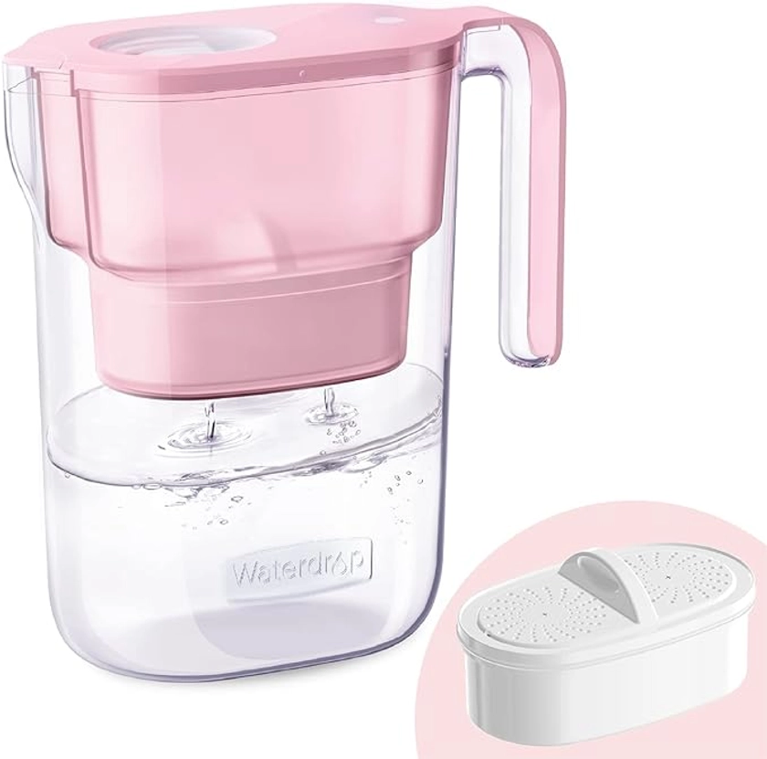 Waterdrop Elfin NSF Certified 2.5L Fridge Water Filter Jug with 1×90 Days Filter, Reduces Lead, Fluoride, Chlorine and More, BPA Free, Pink (Replacement Filter: WD-PF-01A Plus)