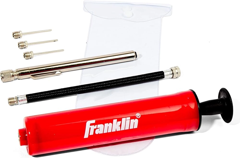 Franklin Sports Ball Pump Kit -7.4" - Perfect for Basketballs, Soccer Balls and More - Complete Hand Pump Kit with Needles, Flexible Hose, Air Pressure Gauge and Carry Bag,Red