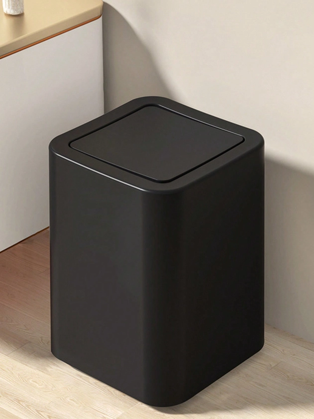1pc Shake Cover Household Trash Can With High Appearance, For Toilet, Living Room, Office, Kitchen, Bathroom