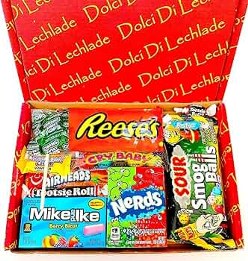 American Sweets Gift Box by Dolci Di Lechlade - Classic USA Candy Chocolate Sweet Reeses, Nerds, Tootsie, Hersheys - Birthday Thanks Teacher For Him Present