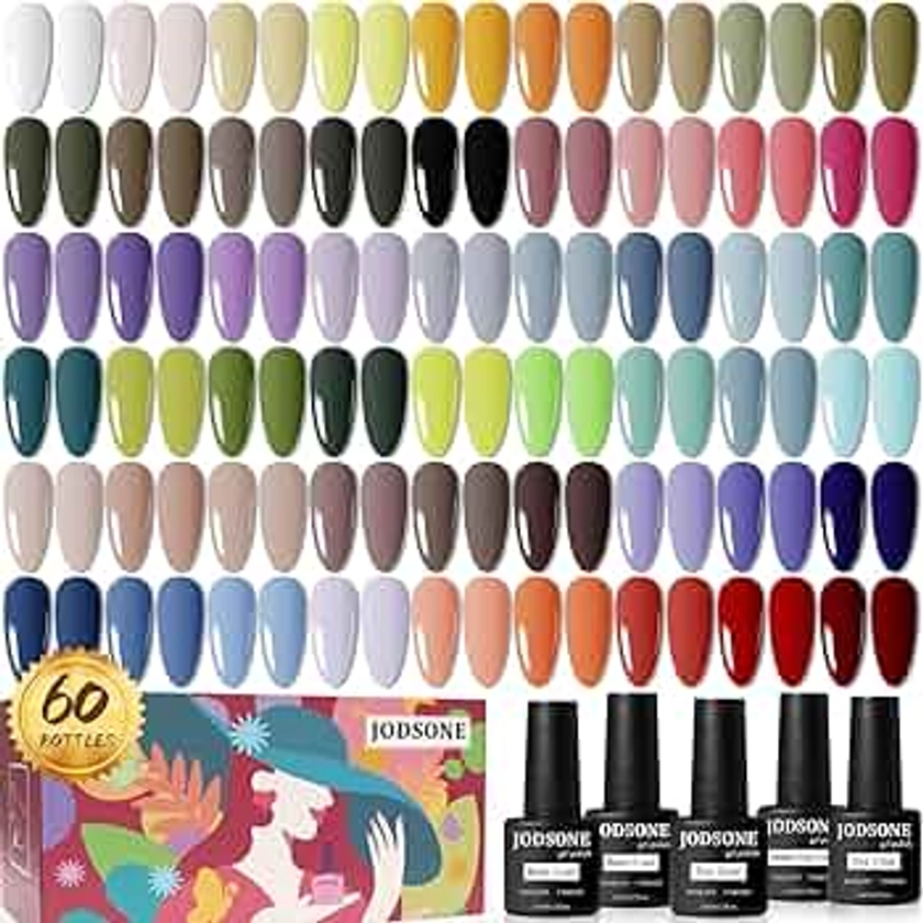 JODSONE 60 PCS Gel Nail Polish Set All Seasons No Wipe Base Coat Matte Glossy Top Coat Nail Gel Polish Kit for Starter Manicure DIY at Home Enjoy Fun