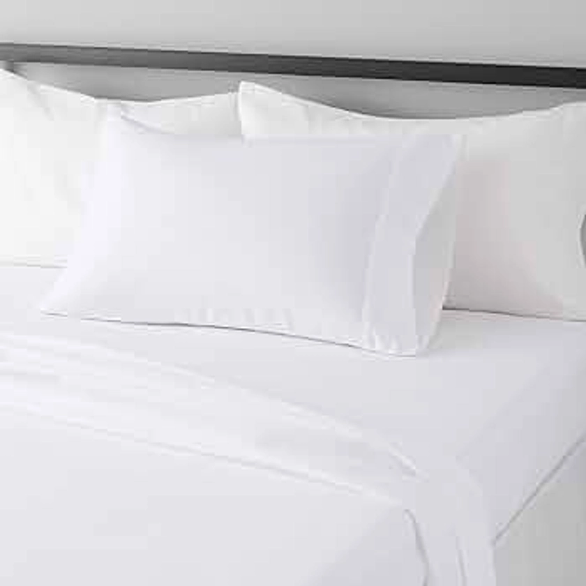 Amazon Basics Lightweight Super Soft Easy Care Microfiber Bed Sheet Set with 14" Deep Pockets - Twin XL, Bright White