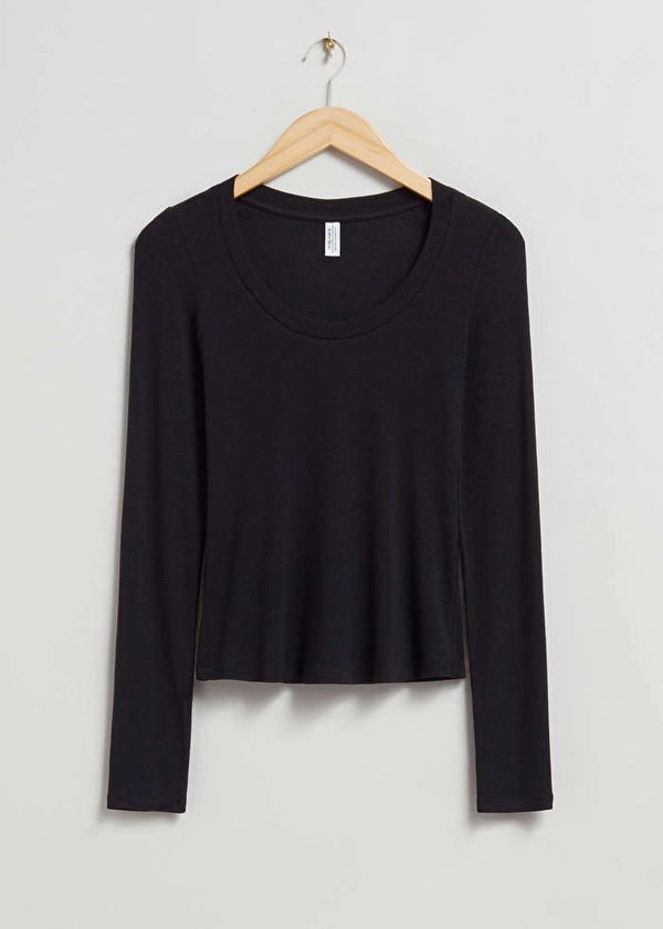 Scooped Neck Top - Black Ribbed - Long Sleeve Tops - & Other Stories US