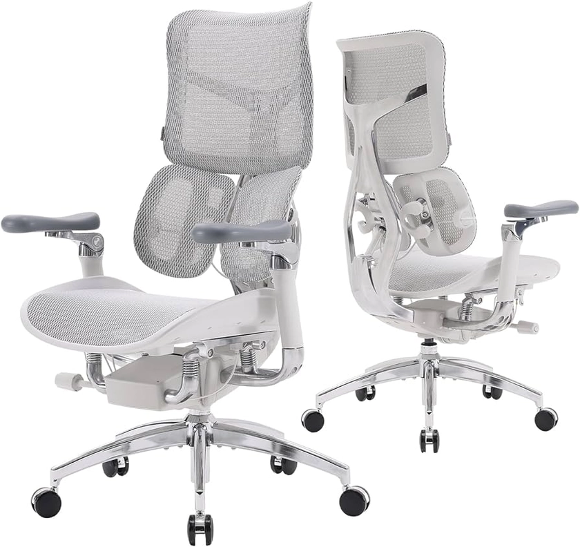 SIHOO Doro S300 Ergonomic Office Chair, Computer Chair, Gaming Chair with Dual Dynamic Lumbar Support, 6D Coordinated Armrests, Adjustable Rolling Chair (White Italian Velvet Mesh)