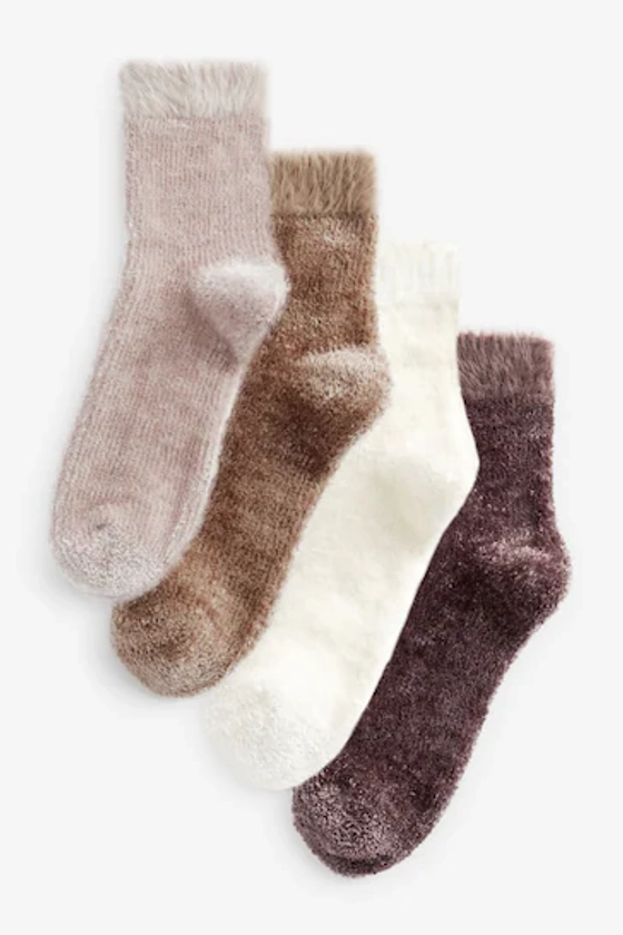 Neutral Velvet Cosy Ankle Socks 4 Pack