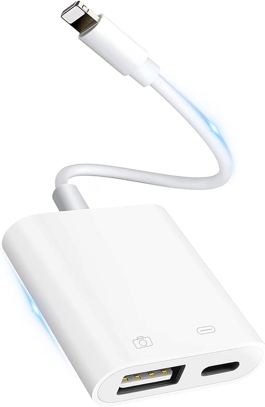 Adaptateur Lightning vers USB pour caméra OTG pour iPhone/iPad,Compatible avec USB 3.0,avec port de charge rapide.Connectez facilement lecteurs de carte,claviers,souris,clés USB et contrôleurs de jeu