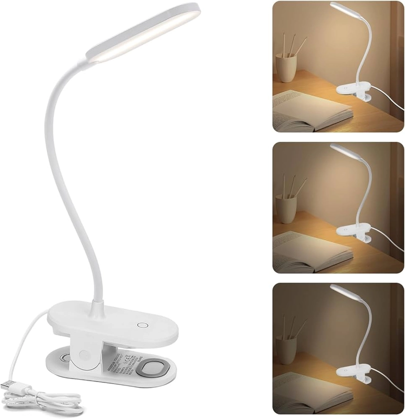 Aigostar Lampe de Lecture, Lampe de Lit à Clipser Avec Bras Flexible Réglable à 360°,3 Niveaux de Luminosité,Lampe flexible LED Avec Câble, 4000K Protection des yeux, lampe pince pour lit, Blanc