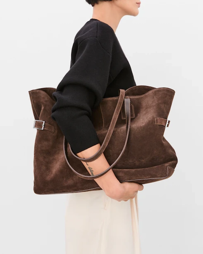 Lesley Tote Bag Suede Chocolate | Flattered.com