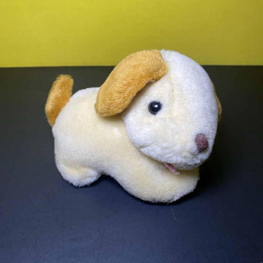 Vintage Plush Dog Tan Brown Ears &amp; Tail Tilted Head Tongue Out Mini Puppy Lovey