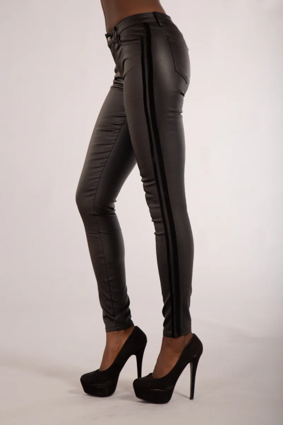 My Sweet Side Leather Look Trousers with Side Stripe